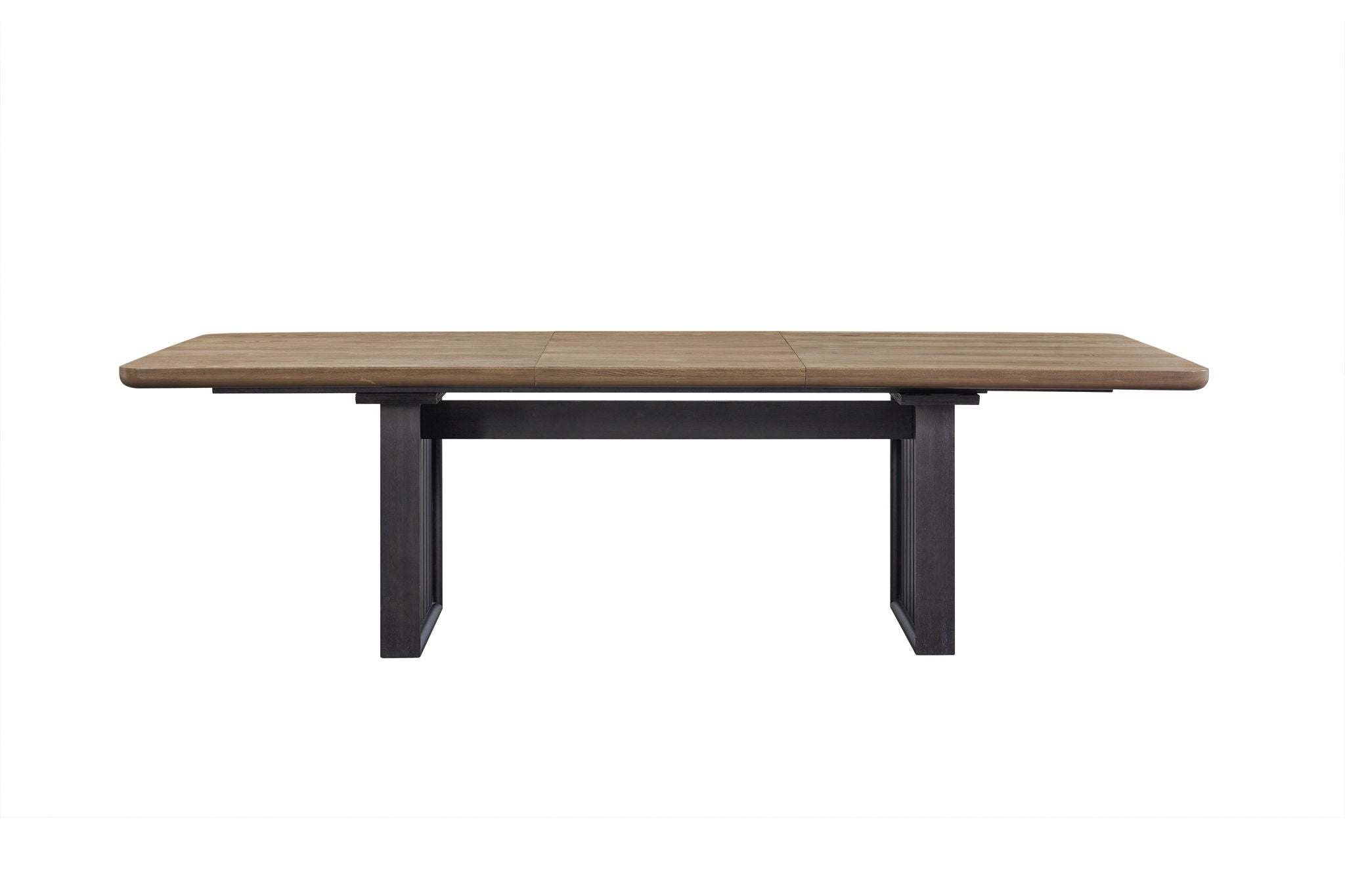 Elure - Double Pedestal Table With Leaf - Peppercorn / Light Brown