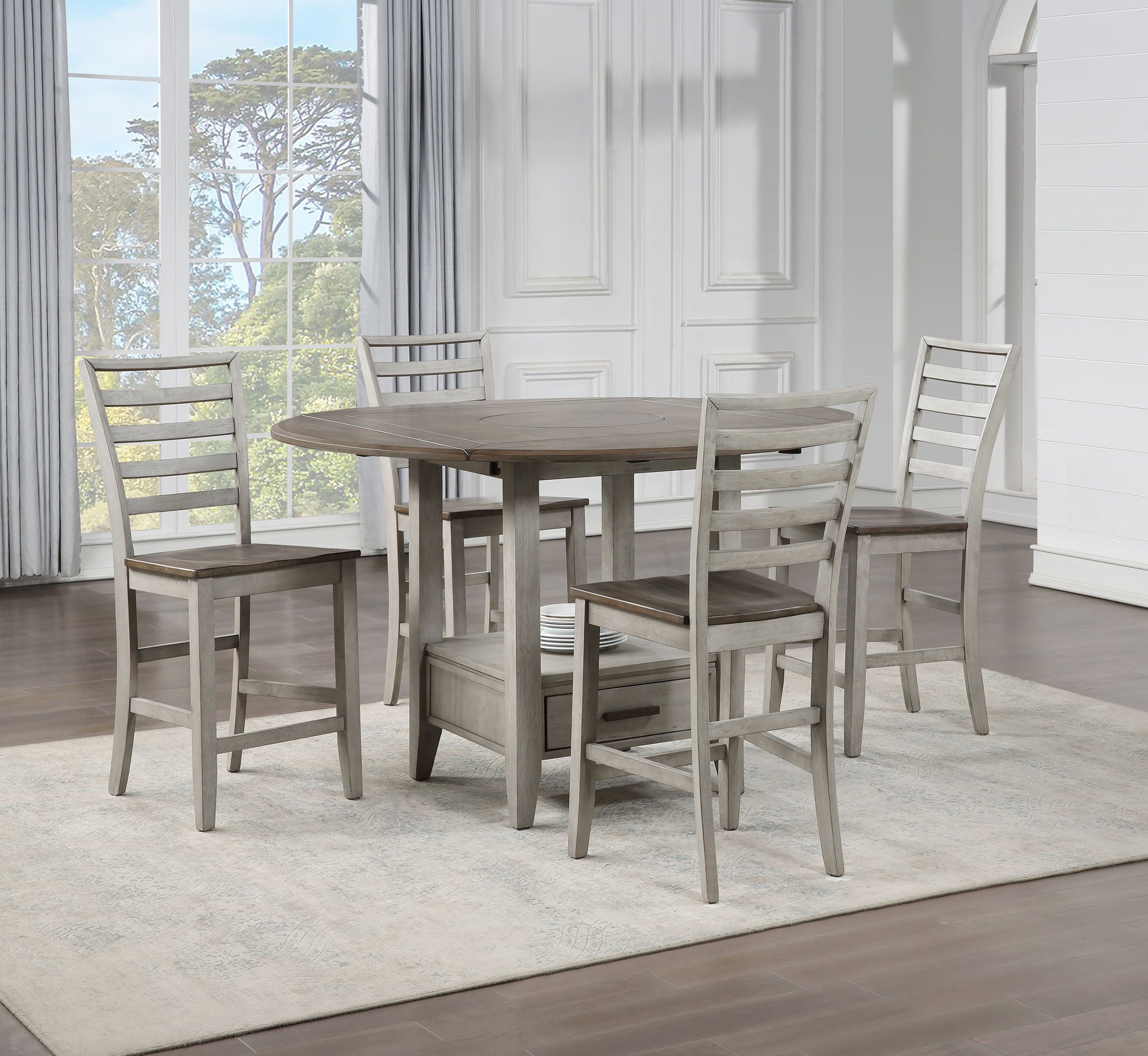 Abacus - Drop Leaf Counter Table - Alabaster / Honey