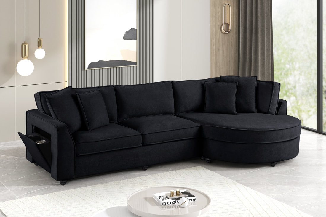 Elva Black Sectional (w/ Reversible Chaise)