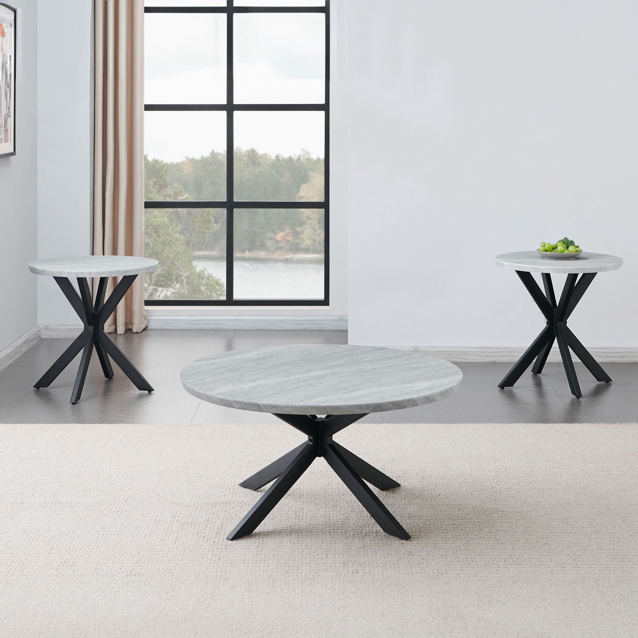 Keyla - 3 Piece Faux Marble Table Set - Gray