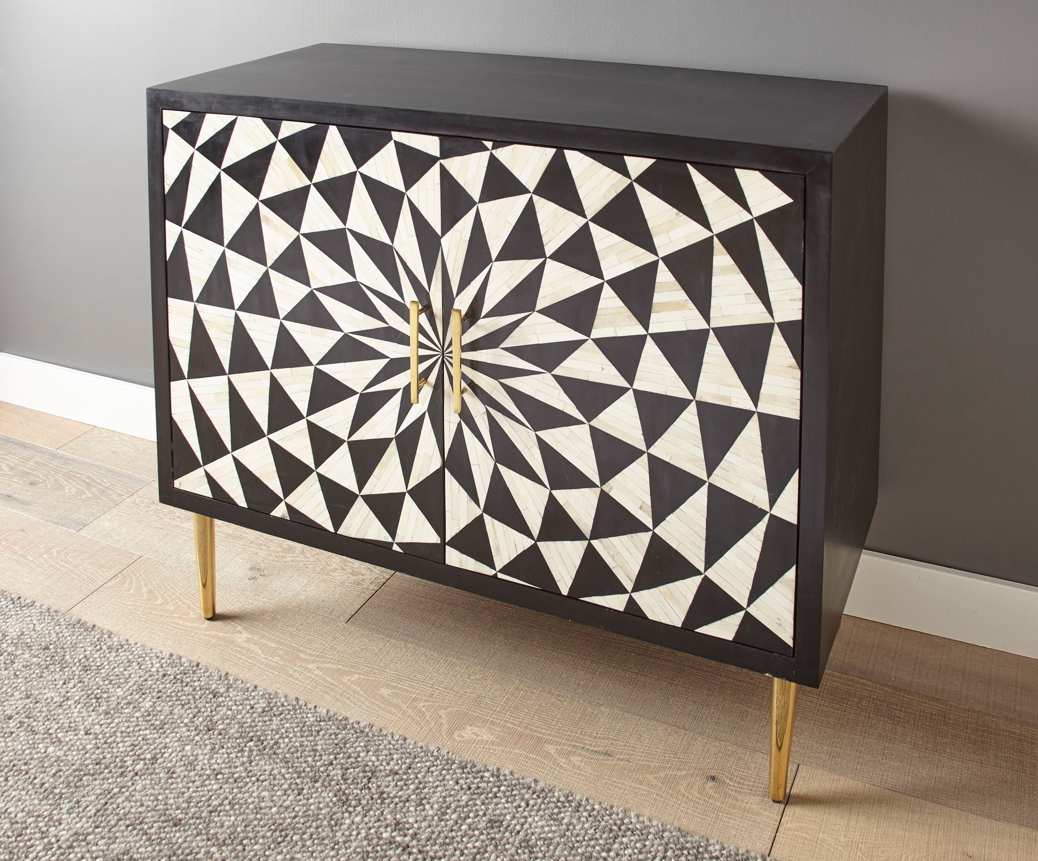 Benzara - 2 Door Bone Inlay Cabinet - Black