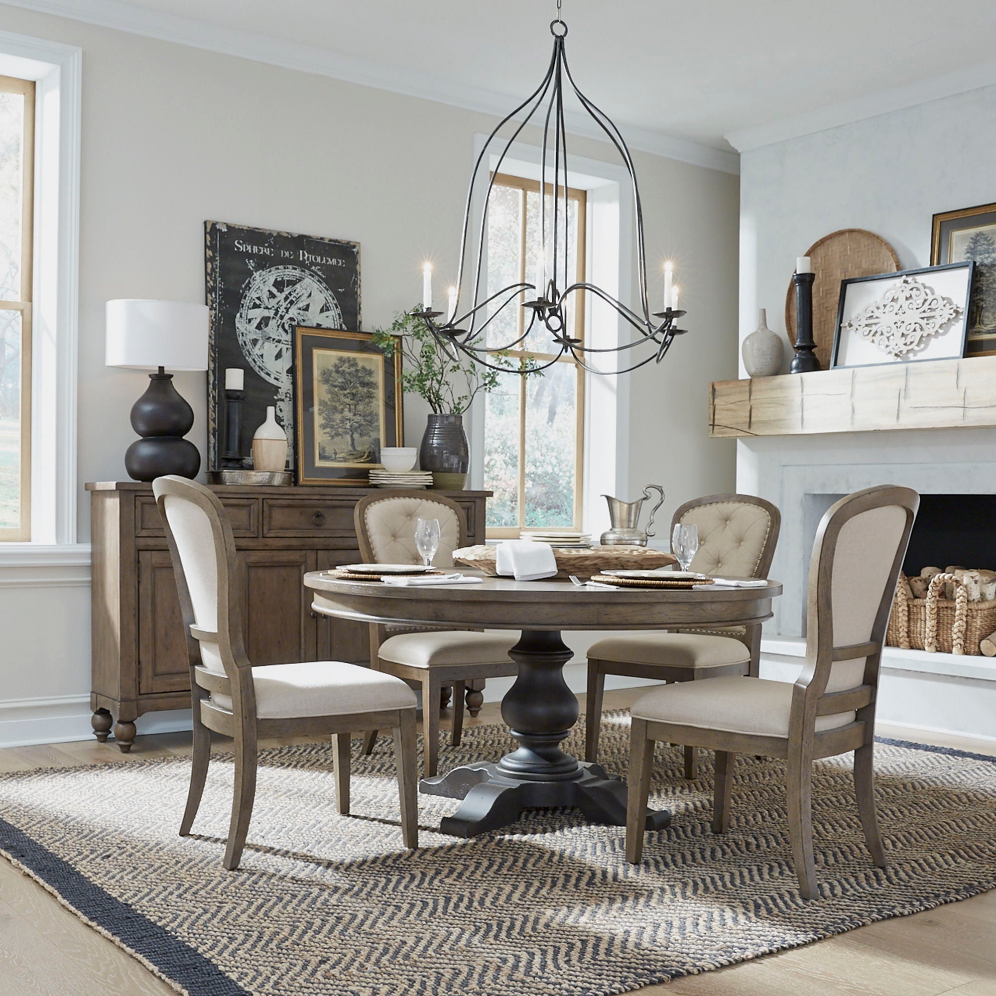 Americana Farmhouse - 5 Piece Pedestal Table Set - Light Brown